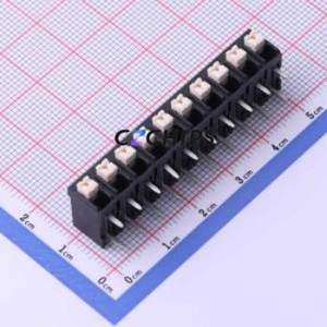 JL212R-50010B01 Spring Terminal Block Bent Lead Through Hole,P=5mm Connector 1x10P 5mm Black Right Angle Insert - Product Image 1