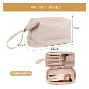 BSCI Factory China Manufacture WaterproToiletry <b>Bag</b> Portable Dry and Wet Separation Cosmetic <b>Bag</b> Double Zipper PU <b>Make</b> <b>Up</b> <b>Bag</b> - Product Image 6