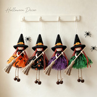 Décorations de Halloween pour la Fête des Récoltes : Pendentifs, Poupée Sorcière en Peluche, Ornements Cloche et Balai, Accessoires de Décoration pour Fêtes à Domicile et Fêtes