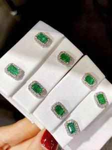 18K White Solid <strong>Gold</strong> Stud Natural <strong>Emerald</strong> Gemstone <strong>Earrings</strong> - Product Image 4