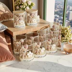 Bougies en cire de soja en forme d'ours mignonnes dans des pots en verre avec motif de ballon, décoration de bienvenue pour le petit prince, pour les anniversaires - Product Image 2