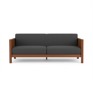 Modern Two Seat Sofa Dark <b>Grey</b> Polyester Fabric Solid Wood <b>Frame</b> Living Room Furniture - Product Image 1
