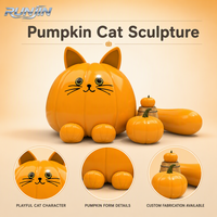 Sculpture moderne en acier inoxydable, motif chat citrouille d'Halloween orange peint, géant, pour espace public extérieur