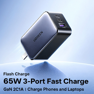 Cargador GaN Plegable UGREEN de 65W 2C1A con 3 Puertos de Carga Rápida CD244, Adaptador de Pared para Laptop, Teléfono y Tablet - Product Image 5