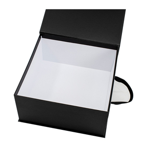 Large Black Magnetic Gift Boxes Embossing Recycled Materials Sponge Lining Custom Ribbon Handle High Quality Packaging Socks Fur - Product Image 5