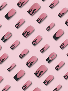 24 pièces à motif français carré <span class=keywords><strong>flamme</strong></span> 3D couverture complète ABS Nail Art Salon utilisation faux ongles 3D strass finition givrée Ballet Design - Product Image 6