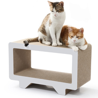 Griffoir pour chat en forme de téléviseur à 2 niveaux, robuste, en carton ondulé recyclable, avec espace de repos pour chat