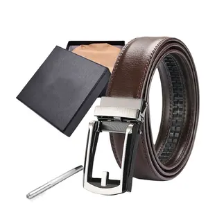 Belts For Men Automatic Custom Wholesale Personalized Men Private Label Auto Automatic Ratchet Sliding Men Genuine Leather Belt