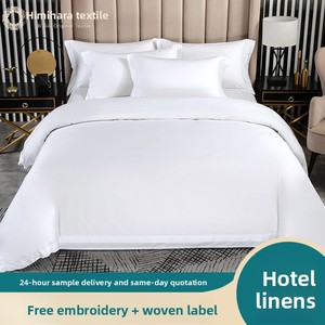 Juego de Ropa de Cama de Satén, Suave, Transpirable, Personalizable, Blanco, de Cinco Estrellas, al por Mayor, Juego de Cuatro Piezas con Sábanas y <span class=keywords><strong>Funda</strong></span> de Edredón - Product Image 2
