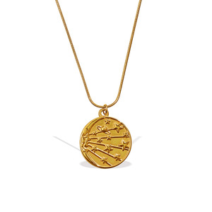 Collar con colgante de estrella redonda de acero inoxidable, chapado en oro de 18 quilates, joyería sencilla y moderna para mujer - Product Image 5