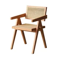 עץ מלא כיסא אוכל קש יוקרה בציר משענת כיסא פנאי קפה חנות נצרים כיסא