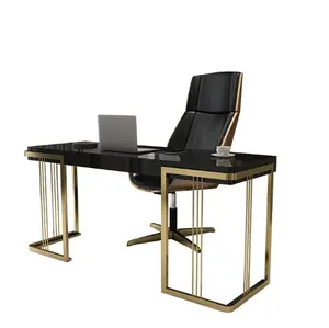 Mobiliário moderno de luxo mesa de computador laca em aço inoxidável mesa de escritório tabela de estudo para casa escritório