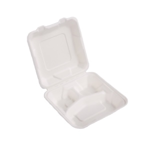Best selling Bagasse Paper Food Containers 8inch 3 compartment Bagasse Food Bento Box