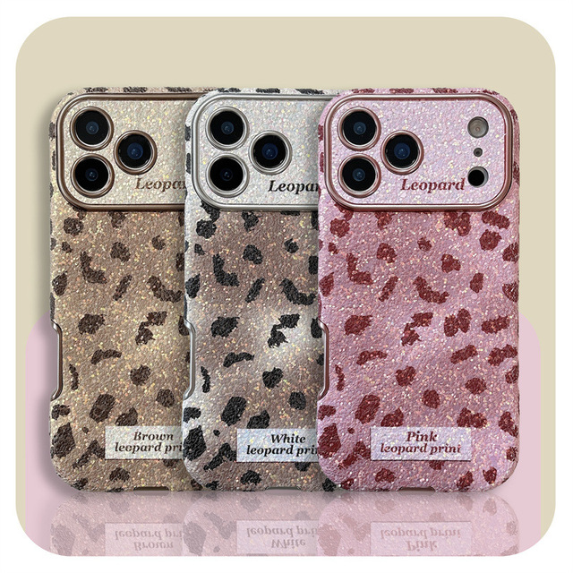Fashional TPU PC Bumper Phone Case Glitter PC Gel Bumper Leopard Print Cover For iPhone 17 16 15