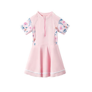 Maillot de bain une pièce rose floral avec fermeture éclair et jupe de bain UPF 30 pour filles, idéal pour la natation et les sports nautiques, âge 12-14 ans - Product Image 5