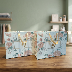 Wholesale Luxury Floral Art Paper Gift <b>Bags</b> with Gold Ribbon Handles Recyclable Premium Packaging for Gifts <b>Crafts</b> and Retail - Product Image 3