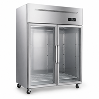 Vente en gros de réfrigérateurs verticaux à deux portes en acier inoxydable 304 201, réfrigérateur commercial pour cuisine, congélateur vertical avec porte en verre