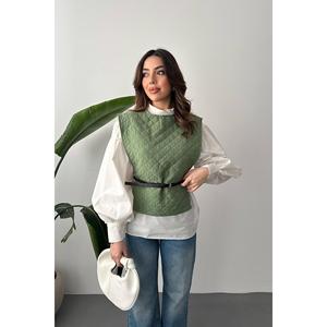 Ensemble chemise et poncho à ceinture kaki pour femme, tissu de fitness de haute qualité, motif léopard, taille XL 2XL pour le bureau, automne - Product Image 5