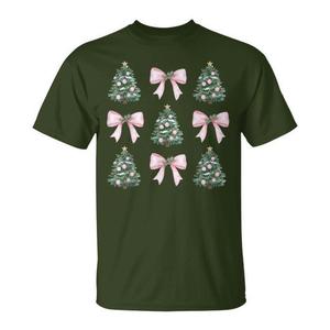 Camiseta con estética femenina de árbol de Navidad y lazos coquetos rosas - Product Image 1