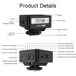 Fuji Ricoh Gr3 용 고속 동기화 및 광학 슬레이브 트리거가있는 Medalight F30 전문가용 미니 카메라 플래시 - Product Image 5
