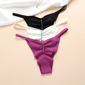 Culottes string en soie glacée pour femmes, sexy, taille basse, avec logo à la taille, écologiques et respirantes - Product Image 3