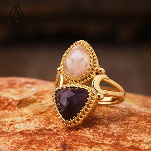 Anillos de amatistas de diseñador, piedras preciosas de cristal Natural, gota, triángulo, forma de lágrima, anillo ajustable, joyería de boda - Product Image 1