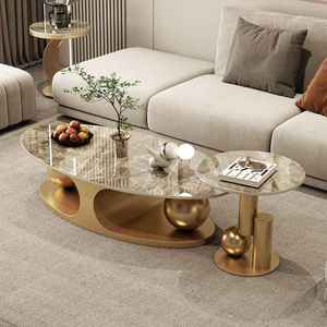 Tavolino <span class=keywords><strong>da</strong></span> Salotto di Lusso <span class=keywords><strong>Moderno</strong></span> in Acciaio Inox Dorato con Piano in Pietra Sinterizzata per Arredamento Casa - Product Image 4