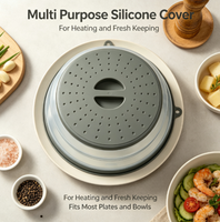 Penutup Microwave Lipat dengan Pengait Gantung, Penutup Silikon Serbaguna untuk Memanaskan & Menjaga Kesegaran Makanan