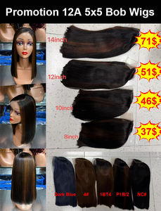 Perruques sans colle Letsfly Promotion, 12A SDD Double Drawn, fermeture en dentelle C Part 5x5, perruques bob, 8 10 12 14 pouces, 100% cheveux humains, vente en gros - Product Image 2