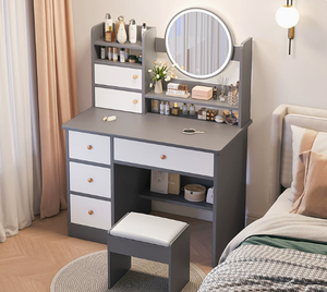 Tocador de Maquillaje de Diseño de Lujo con Luz LED Blanca y Cristal para Dormitorio, Tocador con Espejo LED y Cajón - Product Image 2