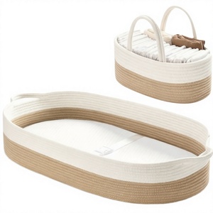 Hand-woven Ratton Nesting <b>Wicker</b> Seagrass Cube Storage <b>Baskets</b> with <b>Handles</b> Liner for Baby Diaper Caddy Shelves Organizing Decor - Product Image 3