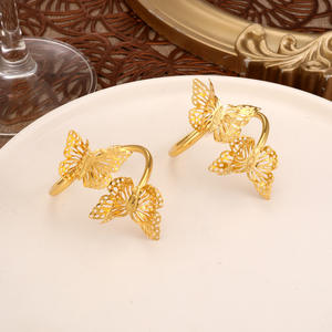 Anneau de serviette double papillon Décoration de table de mariage Fermoir de serviette en métal - Product Image 2