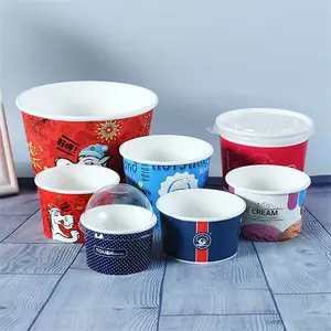 RTS 7天送货定制食品级一次性冰淇淋纸杯包装纸箱豪华冰淇淋圣代杯带纸盖