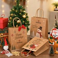 Sacs cadeaux en papier de Noël personnalisés avec poignée, logo imprimé, sacs de shopping pour les fêtes, emballage de vente au détail pour les marques HONPAK