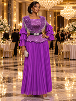 Ensemble de Robe de Soirée Élégante Grande Taille pour Femmes Africaines, Deux Pièces, à Paillettes, Manches Volants, pour Fête Formelle et Mariage - Vente en Gros