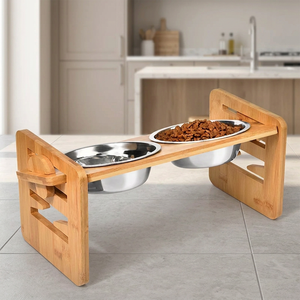 Support de gamelle double en bois poli pour animaux de compagnie, léger et portable, pour chiens et chats, cadeau d'affaires, en stock, Falak World Export, style américain - Product Image 1