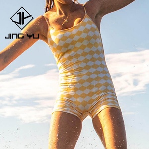 Traje de Baño de Mujer con Estampado de Cuadros de Playa, Personalizado, Ecológico, de Nailon, de Una Pieza, con Frente Plano - Product Image 2