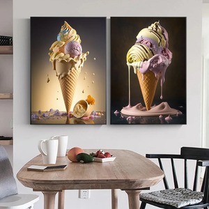 Arte de pared de lienzo Art Deco para cocina restaurante decoración del hogar deliciosa comida callejera-<span class=keywords><strong>Pizza</strong></span> hamburguesa perro caliente helado Naturaleza muerta - Product Image 3