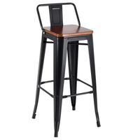 Tabouret de bar Tolix en métal et fer, dossier haut, avec assise en bois, idéal pour la maison, les bars et l'extérieur – Prix abordable