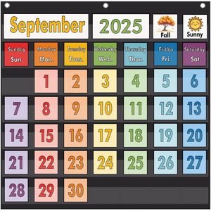 Calendario de bolsillo para el aula, juego de tarjetas mensuales con información meteorológica, 70 tarjetas, gestión del tiempo, regreso a clases, material Oxford - Product Image 1