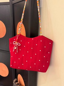 Bolso Tote de Lona con Flores Rojas Estilo Coreano, Nuevo Color Personalizado, Tejido, con Dos Asas, Cierre, Impermeable, Gran Capacidad - Product Image 3