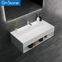 Meuble-lavabo de salle de bain moderne de conception italienne, lavabo suspendu en pierre à surface solide, lavabo rectangulaire