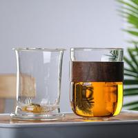 Ensemble de 3 tasses à thé en verre résistant à la chaleur de 12 oz avec infuseur à thé transparent et manchon en bois de bambou – Fait main – Retour à l'école