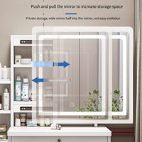 Coiffeuse moderne en bois sur pied avec miroir éclairé et tiroirs pour chambre et salon