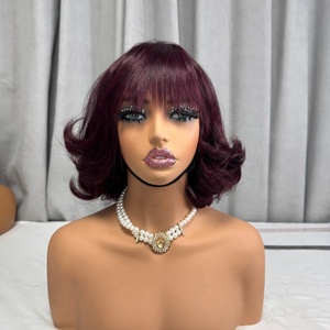 Letsfly Promotion Wholesales 42$ 12A Bouncy Loose 1x3 Lace <b>Wigs</b> with Bang 200gram 12 Inches Natural Human Hair Virgin Hair - Product Image 2