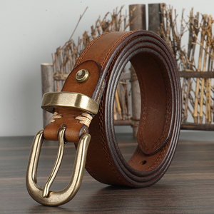 Cinturón Casual de Cuero Vacuno de Lujo ZENOS, Hebilla de Cobre, Resistente al Agua, Duradero, 3.5cm de Ancho, Hecho a Mano, con Capas de Tela Vaquera - Product Image 4