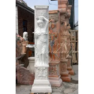 Grosir kustom batu alami wanita patung romawi kolom persegi marmer pilar eksterior