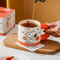 Nouvelles tasses en céramique colorées de style pierre, grande capacité, rayées, motif dessin animé mignon, compatibles lave-vaisselle et micro-ondes, coffret cadeau, tasses d'anniversaire