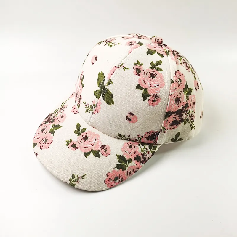 Floral Print Baseball Cap Adjustable 100% Cotton Canvas Dad Hats for Women