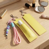 Porte-rouge à lèvres portable en cuir PU avec porte-clés, pochette de rangement pour baume à lèvres avec breloque perles colorées et dragonne, breloque de sac pour femme